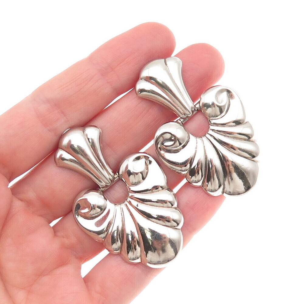 925 Sterling Silver Vintage Italy Floral Repousse Oxidized Dangle Earrings